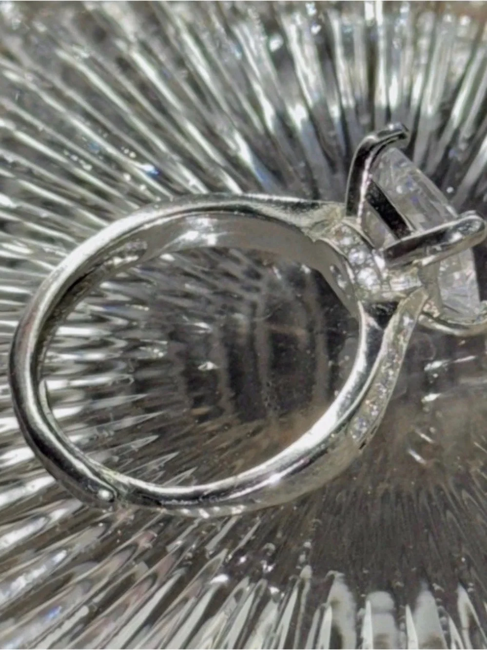 Princess Cut Moissanite Style Halo Ring PT950 Stamped Adjustable Band
